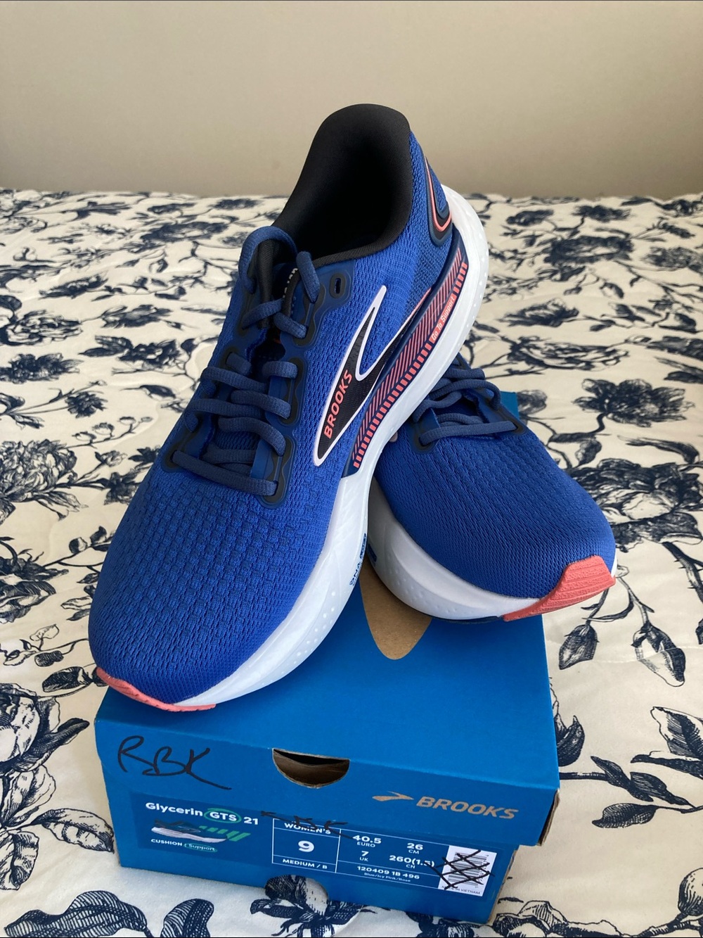 Brooks Women’s Glycerin GTS 21 Athletic Shoes - Blue with Coral Accents